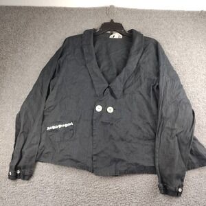 Angel Pie Top‎ Black Linen Blouse Size Large Women's Lagenlook Career Office